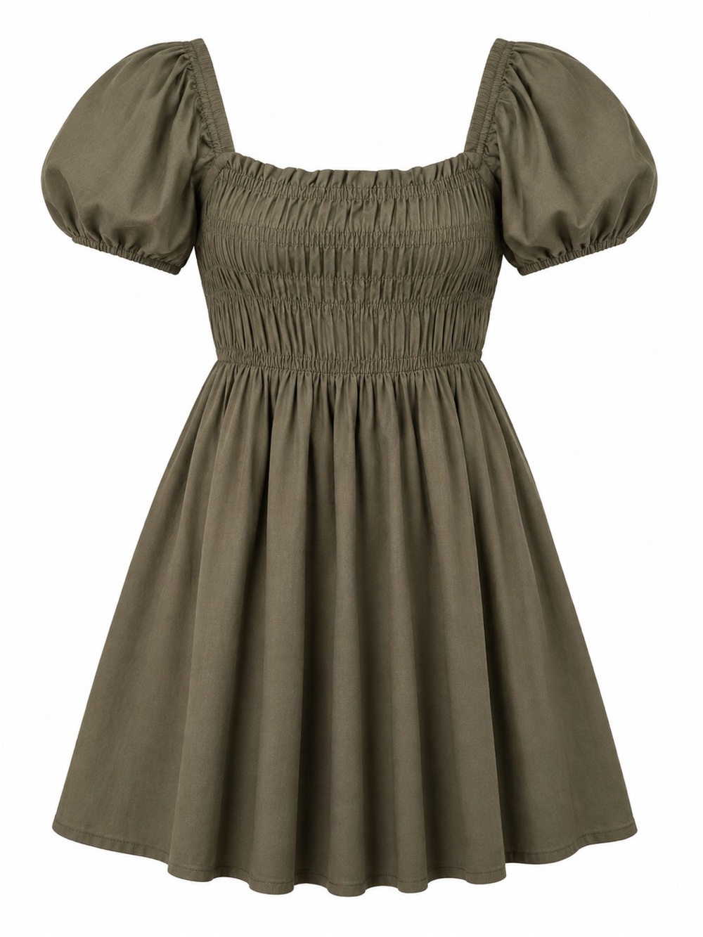 Blu Pepper Olive Green Smocked Puff Sleeve Mini Dress NWT Size Small
